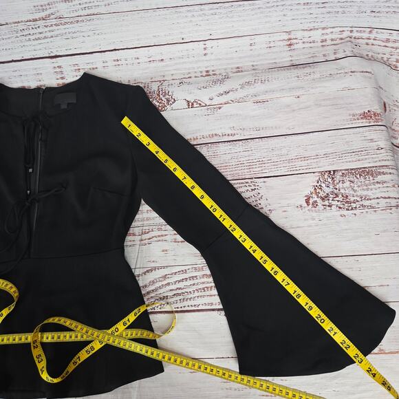 Intermix Black Whimsigoth Flare Sleeve Top S Plunge Neck Witchy Ethereal Neutral - Picture 8 of 9